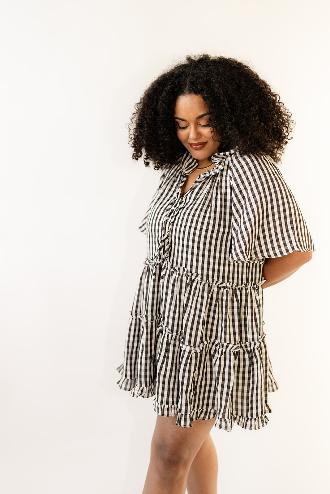 Lakin Swing Mini Dress - Black Check image 6
