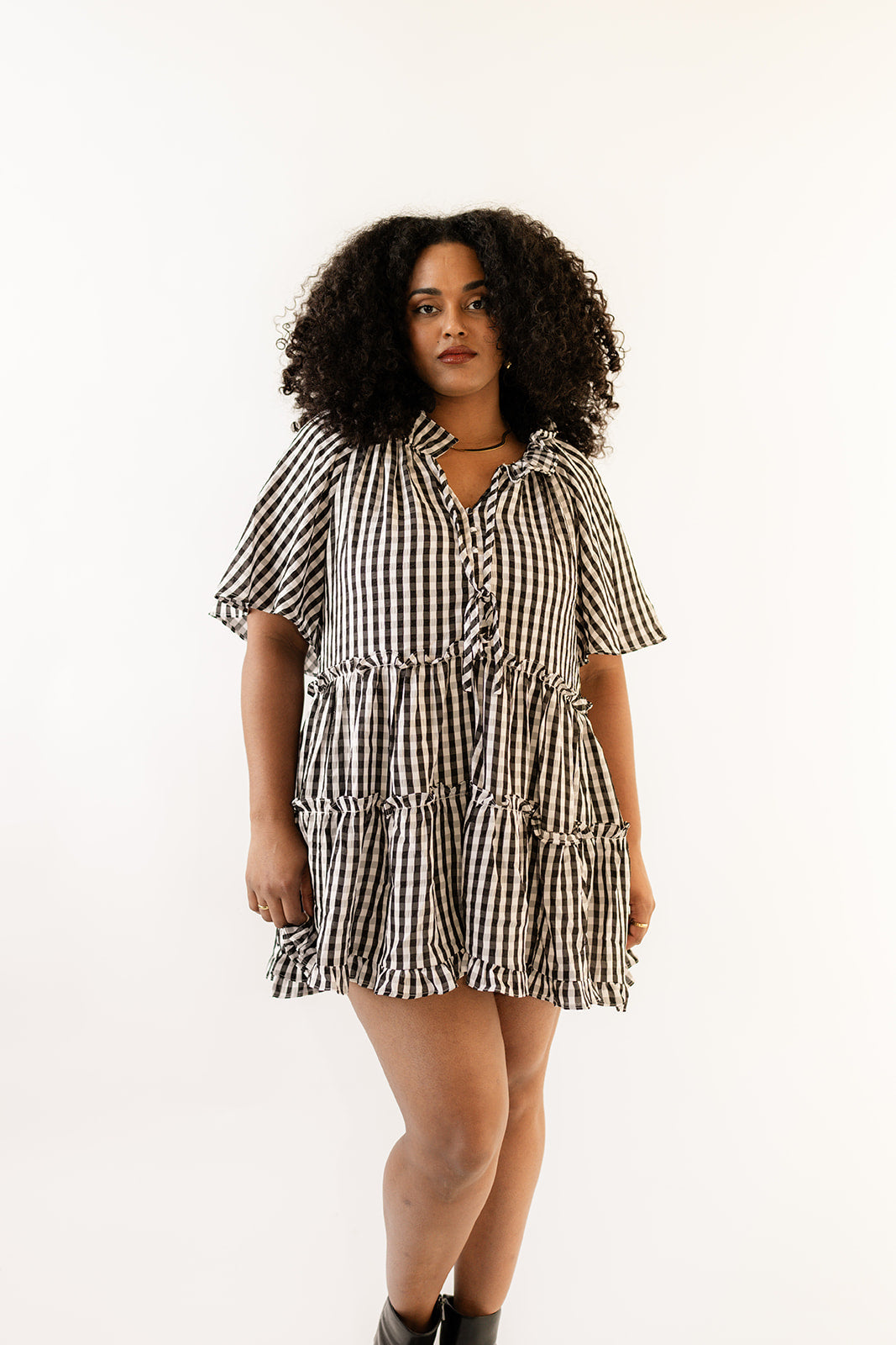 Lakin Swing Mini Dress - Black Check image 3