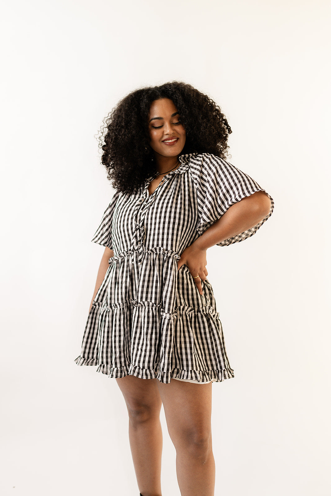 Lakin Swing Mini Dress - Black Check image 0