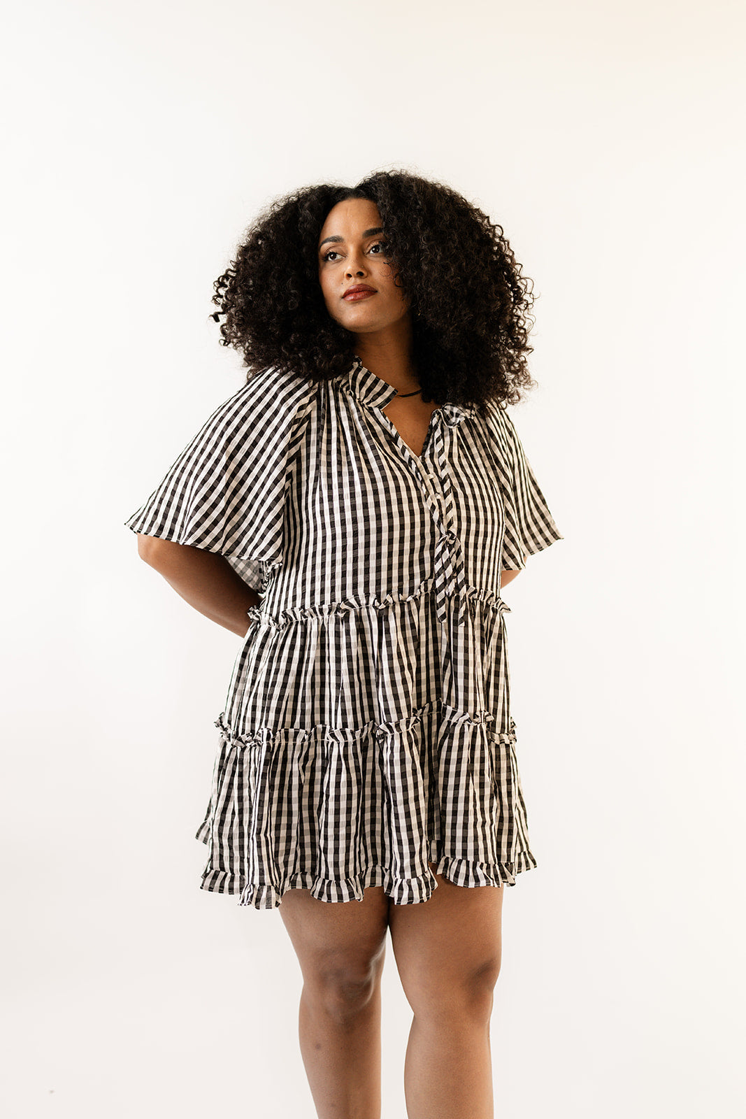Lakin Swing Mini Dress - Black Check image 1