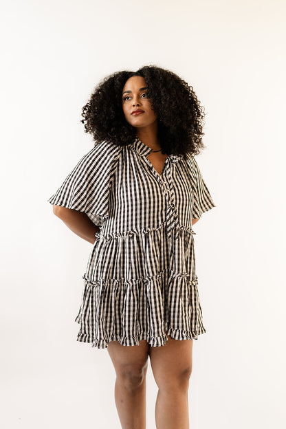 Lakin Swing Mini Dress - Black Check image 1