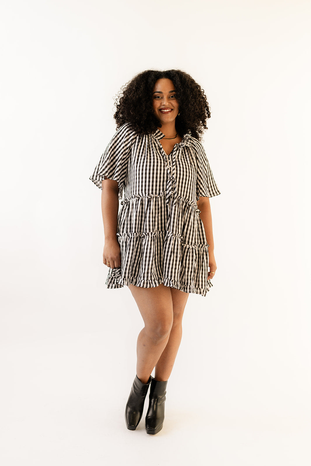 Lakin Swing Mini Dress - Black Check image 4