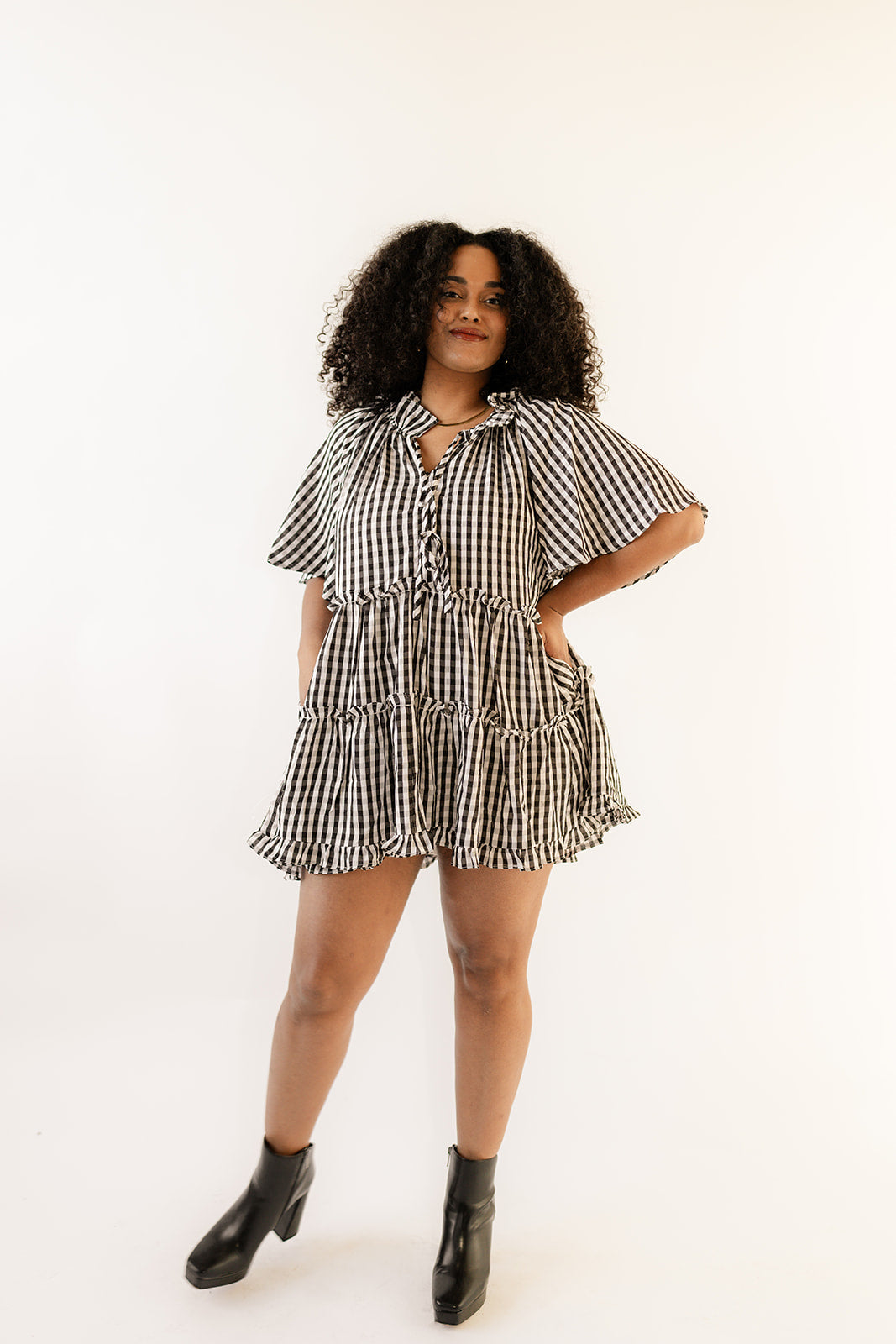 Lakin Swing Mini Dress - Black Check image 5